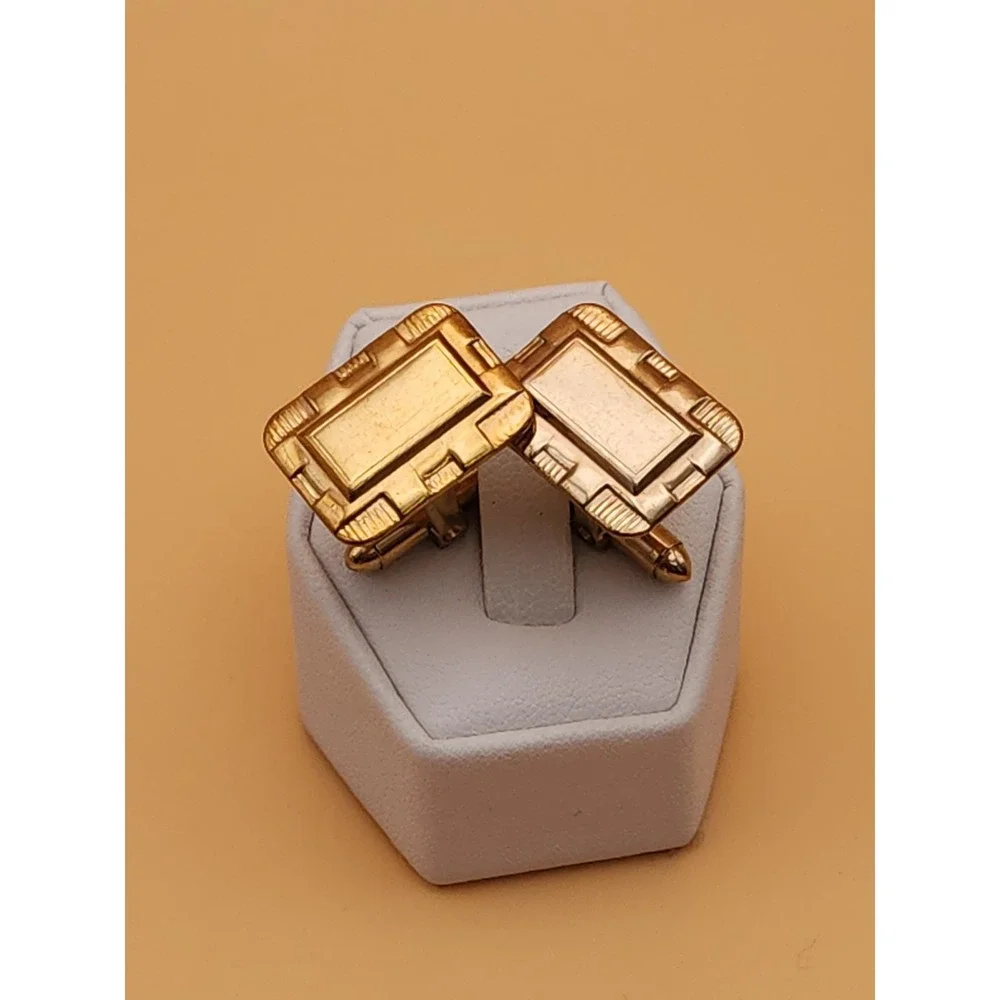 Vintage Art Deco‎ Gold Tone Cufflinks Textured Edge Rectangular FREE $HIPPING!!